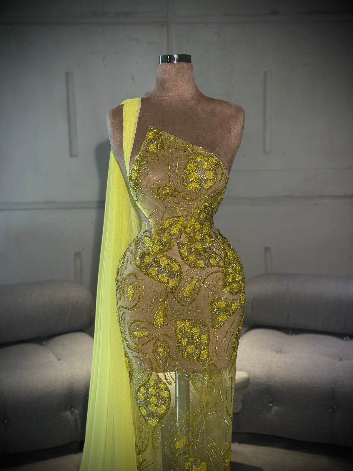Mava - One Shoulder Yellow Gown