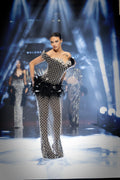 Annie - Off shoulder crystal Feather Gown