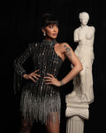 Dafina Zeqiri-High Neck Mini Fringe Dress