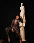 Dafina Zeqiri-Tassel Embellished Black Jumpsuit