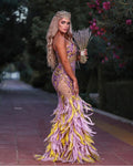 Scoop Neckline Feathered Dress