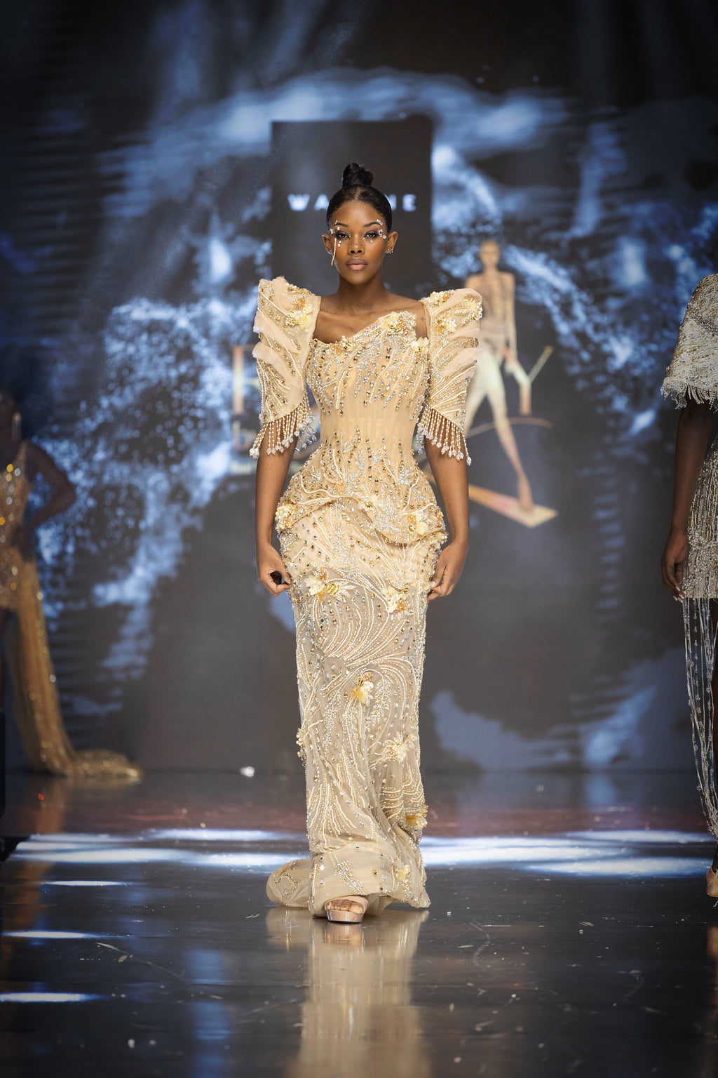Lenara - Embellished Crystal Sleeves Gown