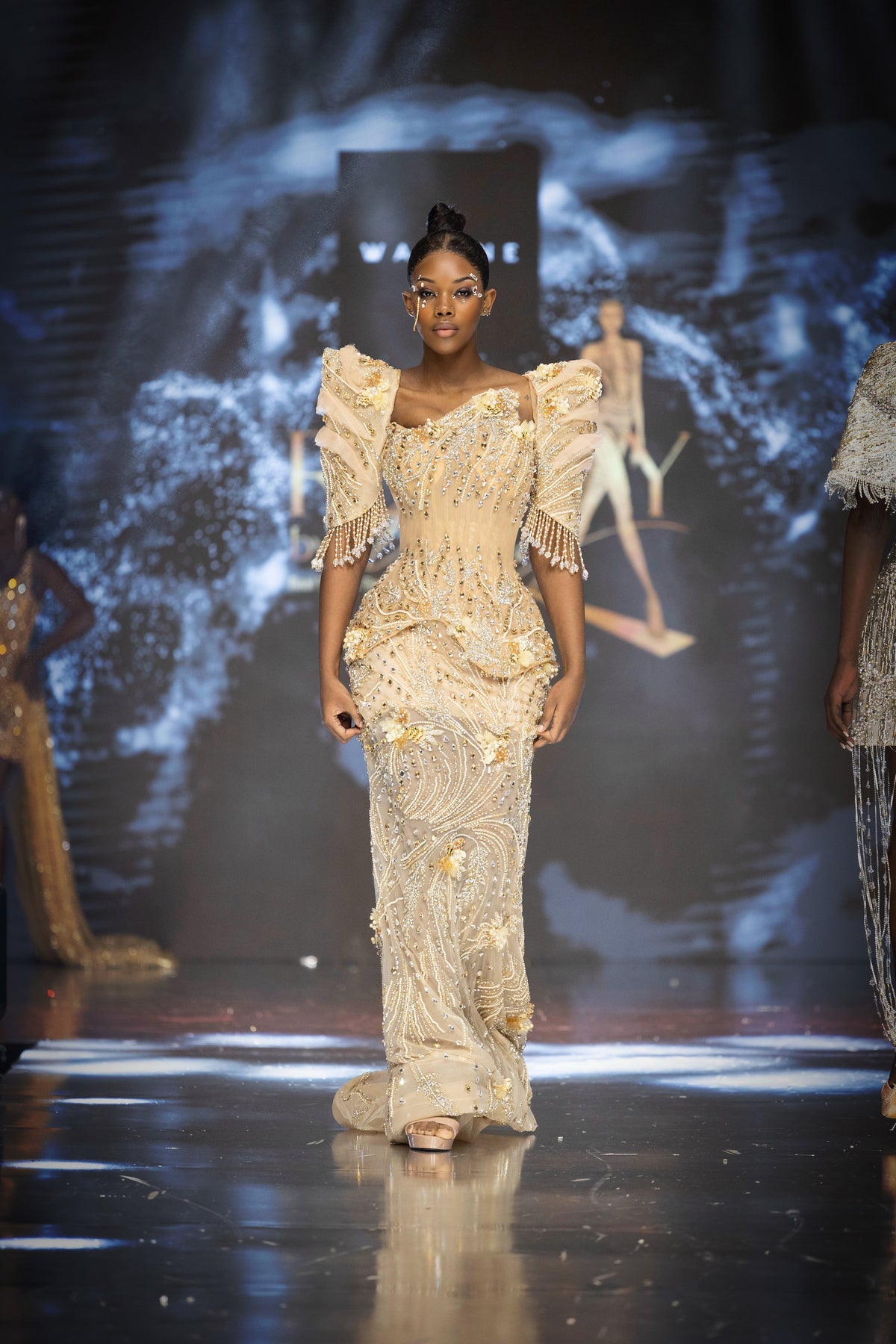 Lenara - Embellished Crystal Sleeves Gown