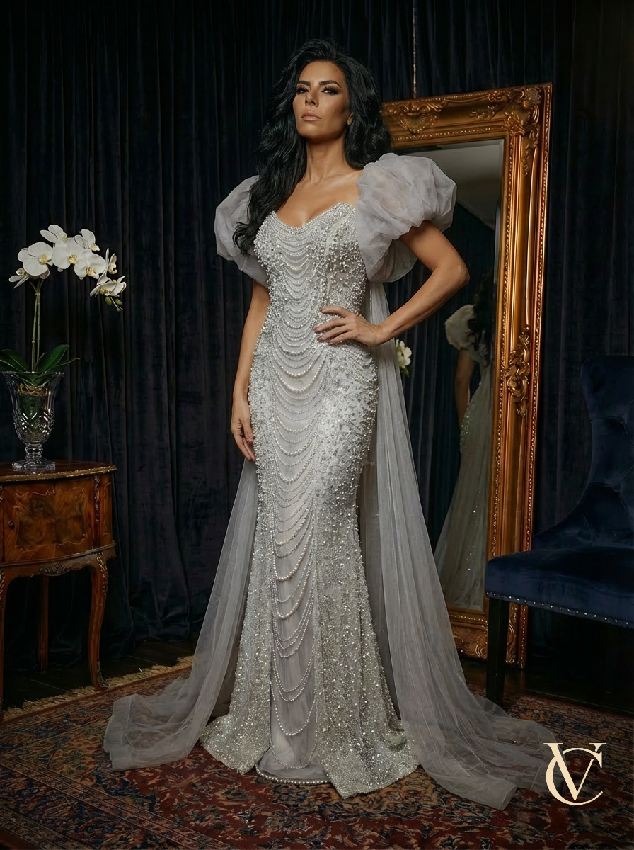 Pearl Cape Couture Gown