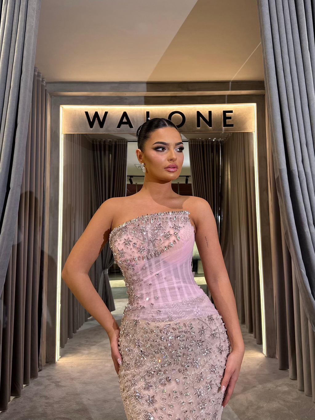 Strapless Pink Crystal embellished gown