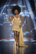 Maura - Beaded Mini Dress with Side Train