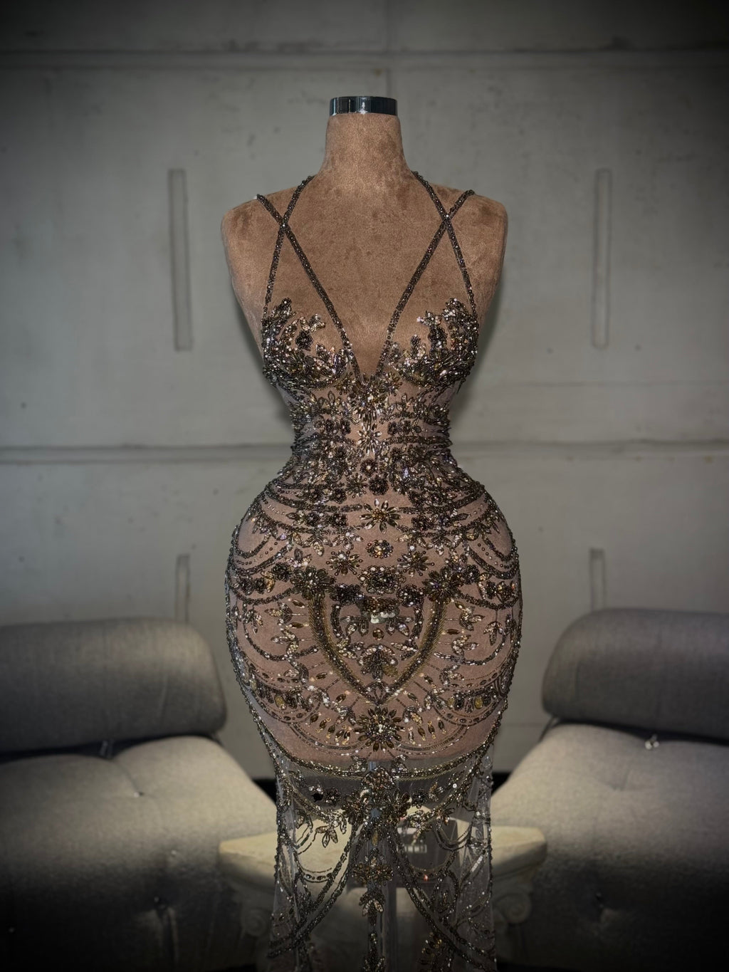 Zaina - Crystal embellished halter dress