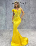 One Shoulder Strap Yellow Asymmetrical Dress