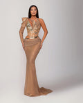 One Shoulder Sleeve Gold Mesh Dress