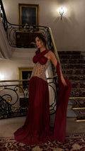 Eliora – Burgundy Embellished Gown