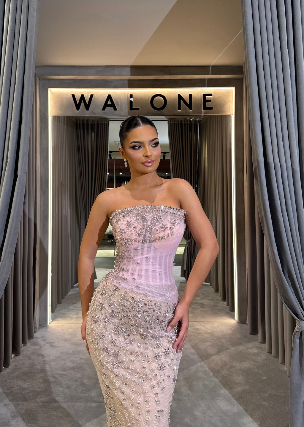 Strapless Pink Crystal embellished gown
