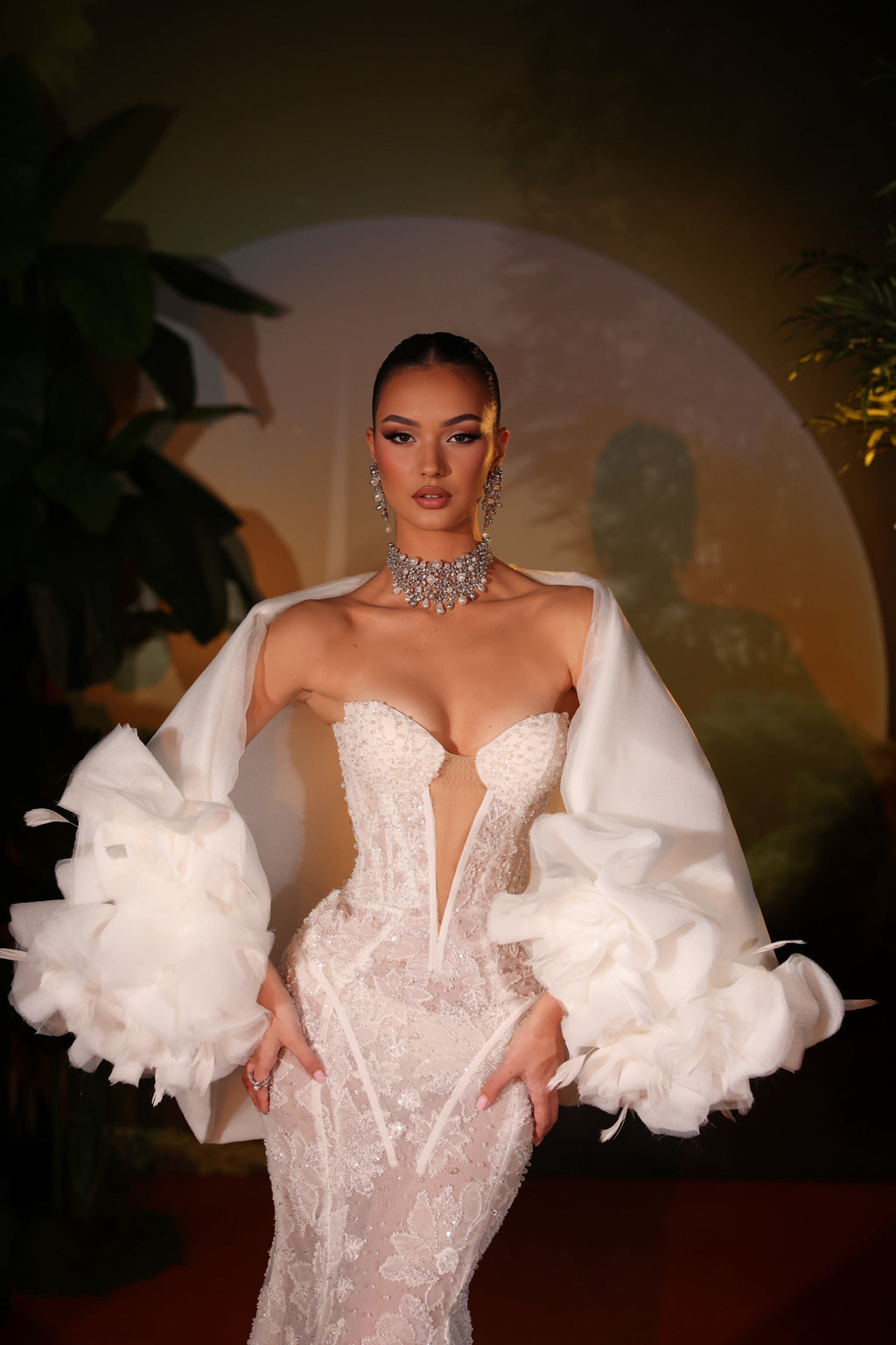 Lunèa - Mermaid Gown with Floral Cape Sleeves
