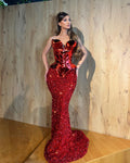 STRAPLESS EMBELLISHED DRESS WITH METALLIC RED CORSET