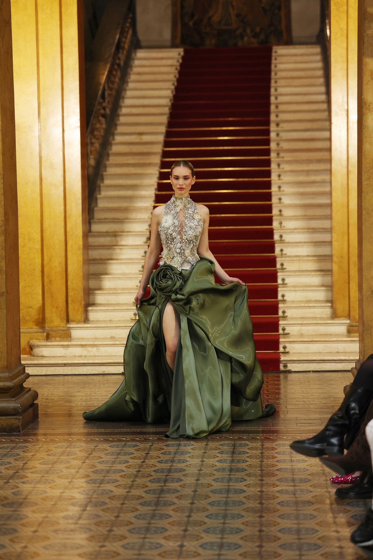 Elysia - Ball Gown with Floral Embroidered Halter Bodice