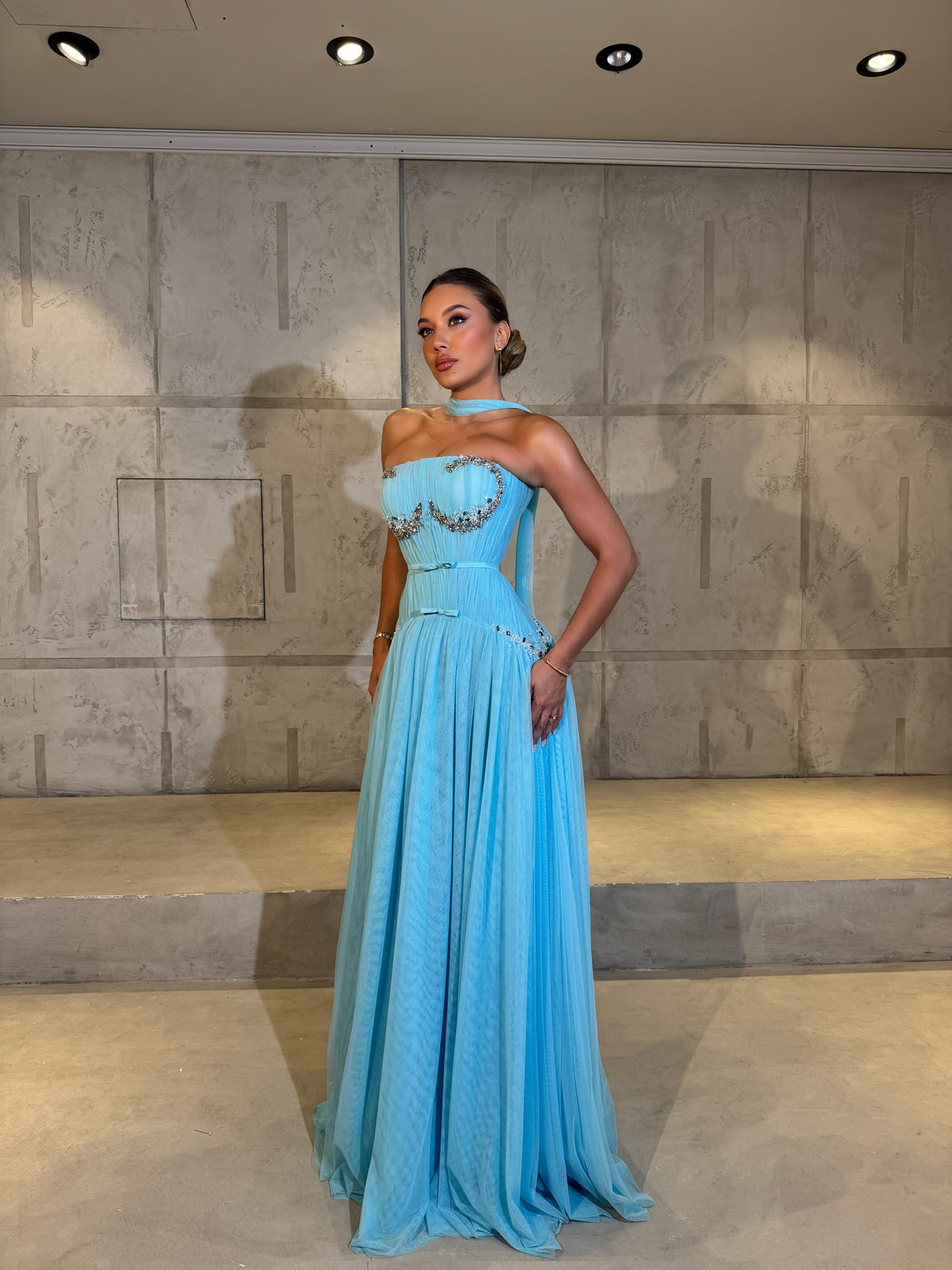 Isalina - Aquamarine Strapless Gown