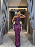 Deep Plum Embellished Mesh Gown