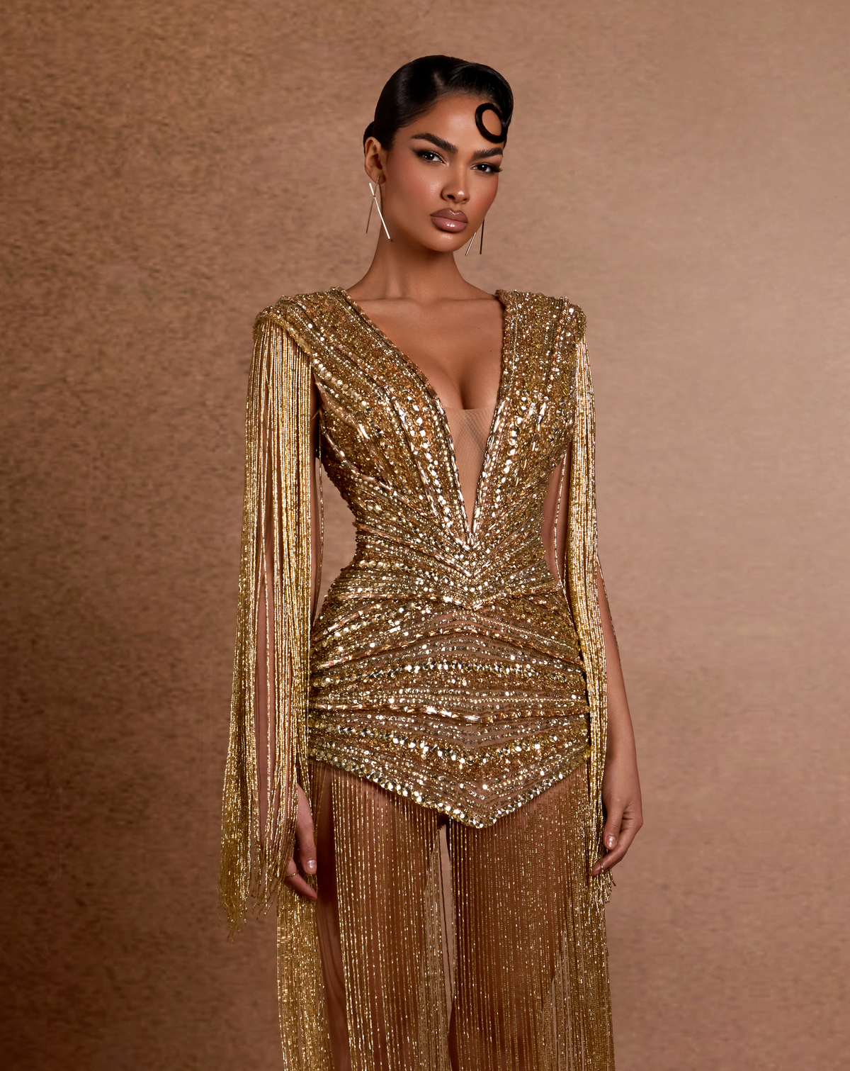 Queen of Nile Fringe Sequin Gown