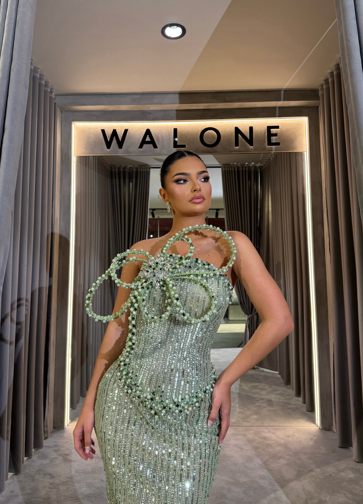 Sage Crystal Bow Gown