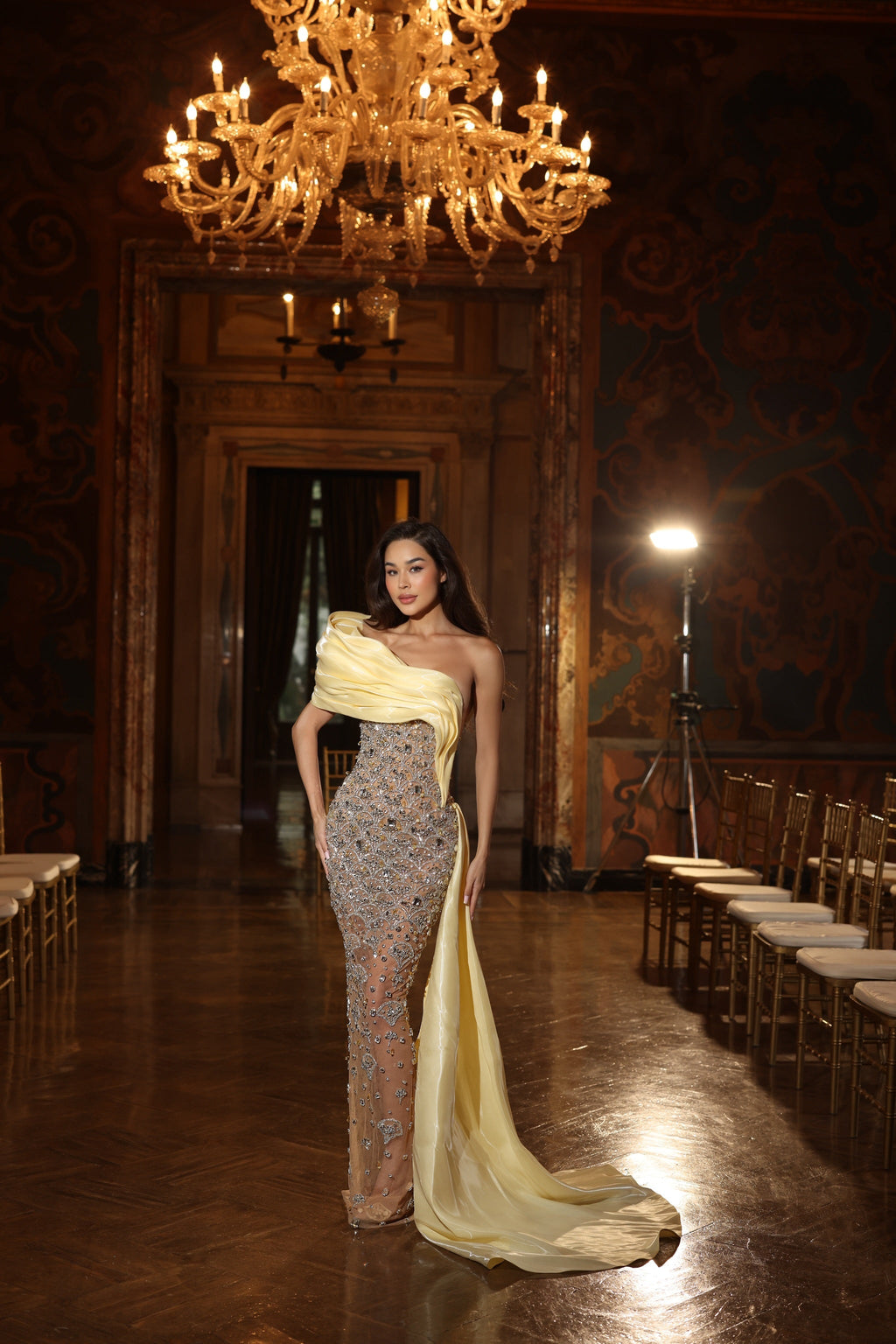 Elisabetta - One Shoulder Draped Beaded Gown