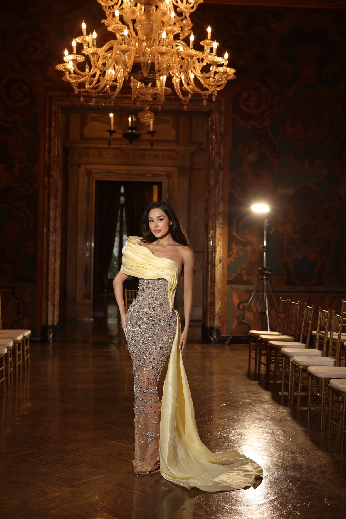 Elisabetta - One Shoulder Draped Beaded Gown
