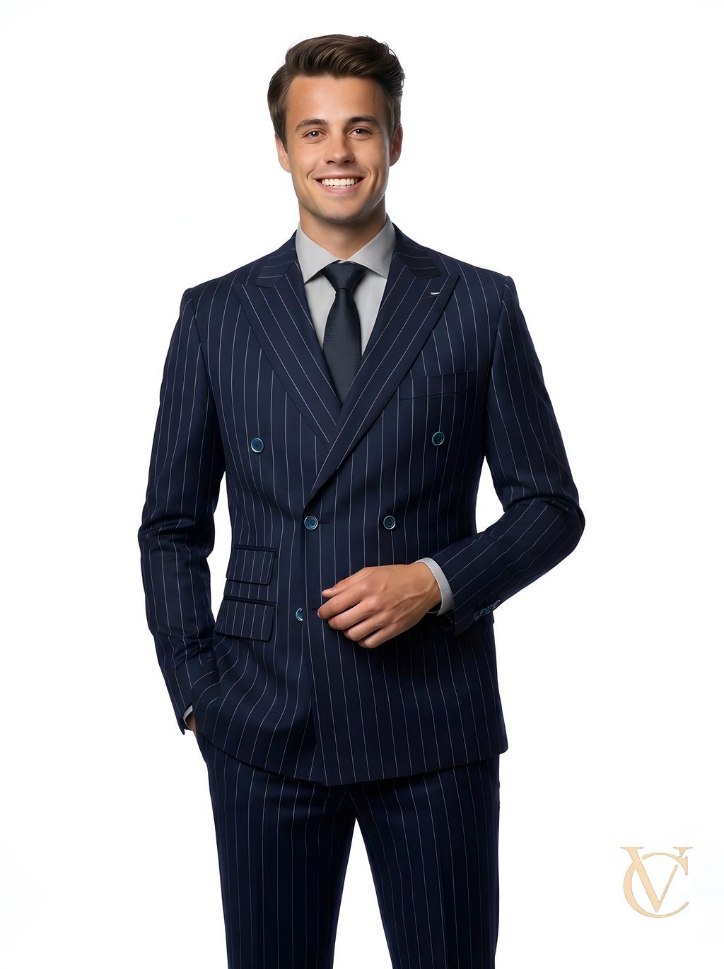 Navy Bold Pinstripe Two-Piece Suit