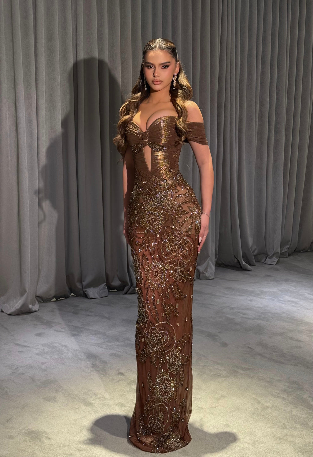 Elarissa - Bronze Beaded Gown