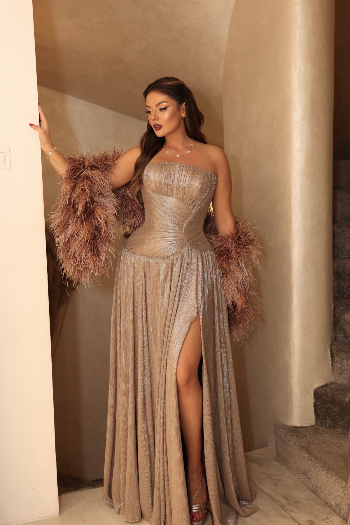 Rinetta - Metallic strapless gown