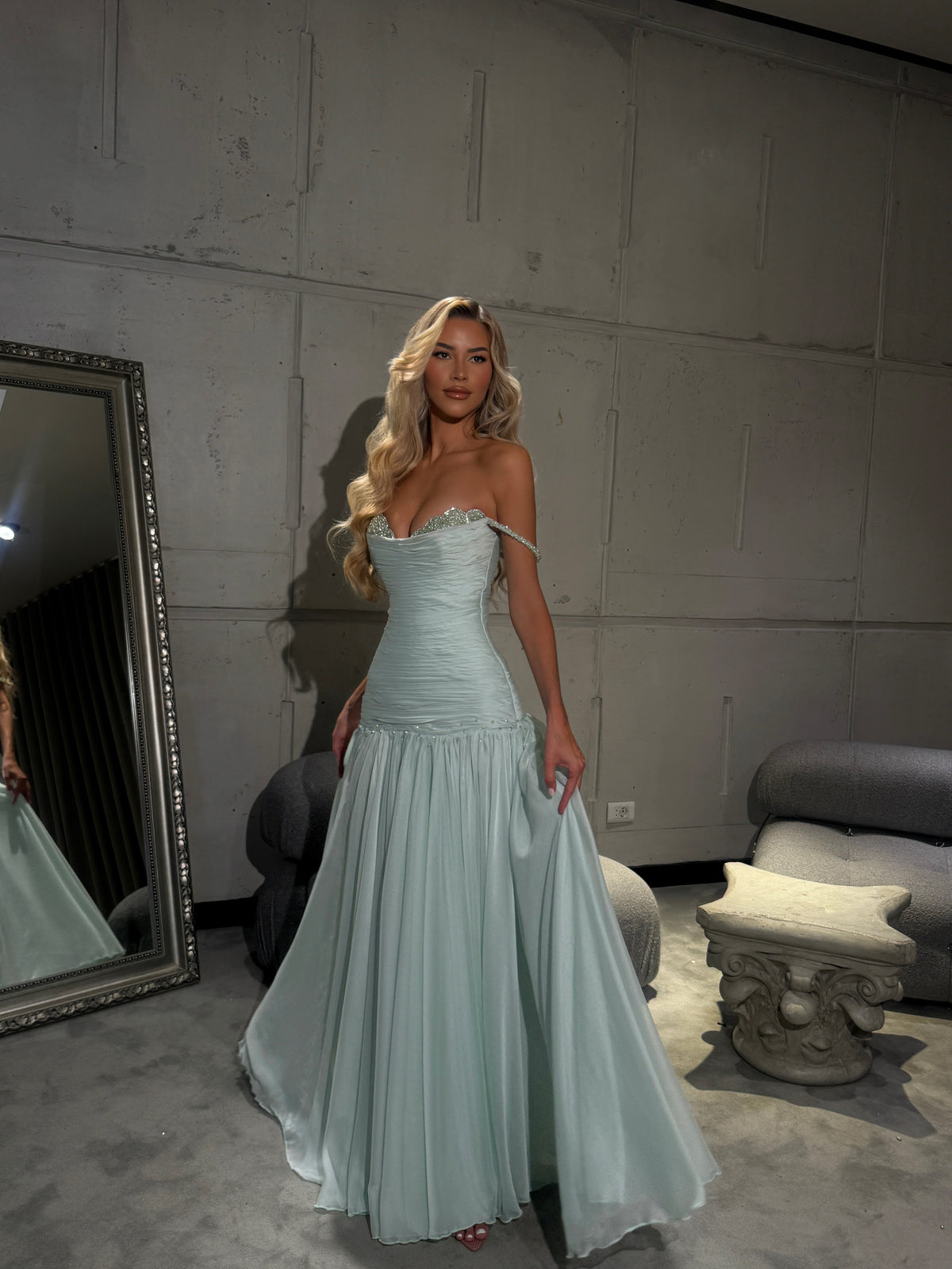 Mya - Flowing Mint Gown