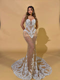 Nude Gown with 3D Lace and Crystal Embellishments