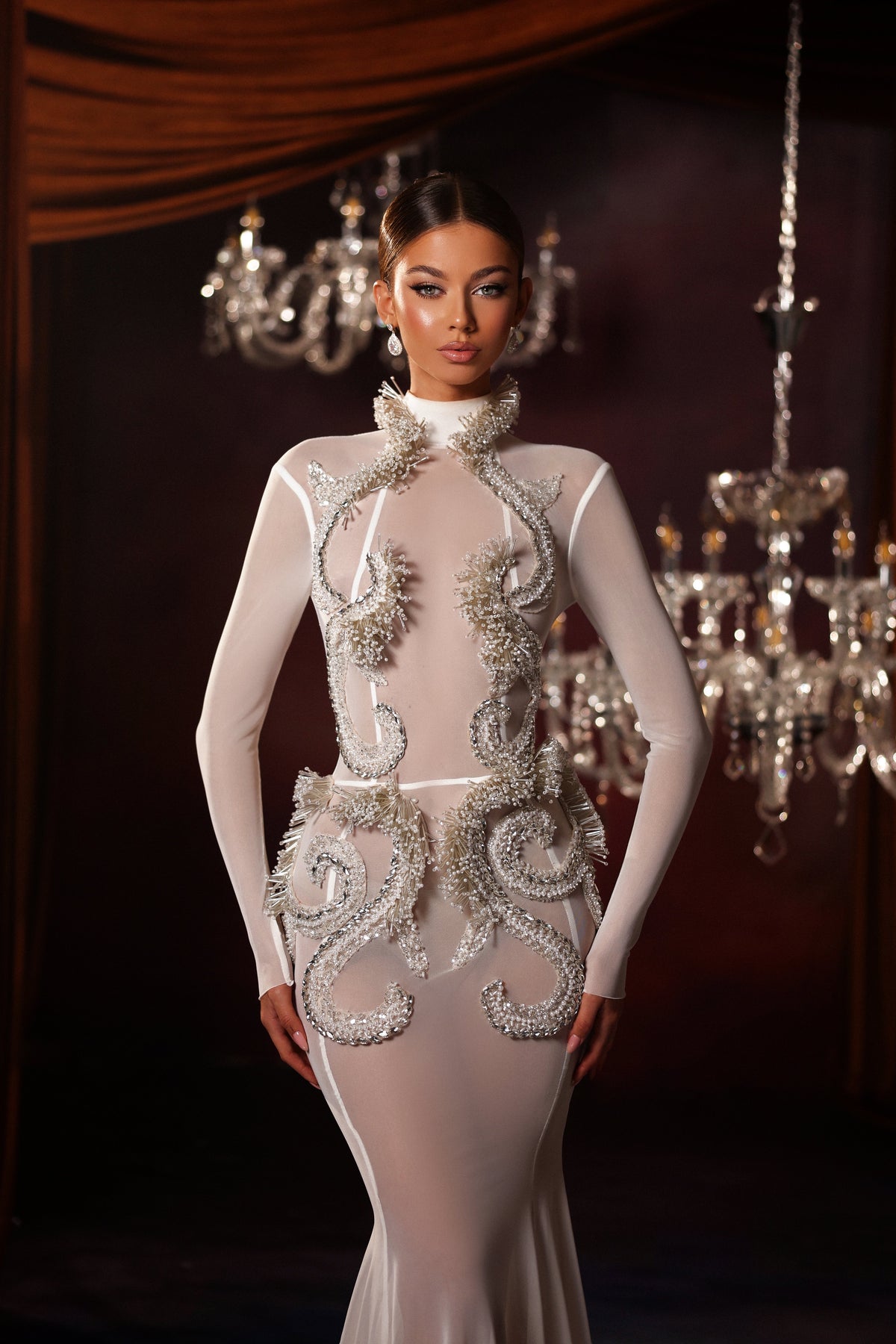 High Neck Sculpted Mermaid Gown