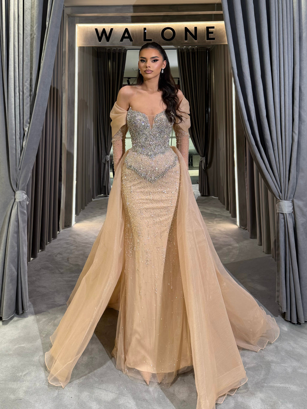 Gold Sweetheart Gown with Detachable Tulle Overskirt