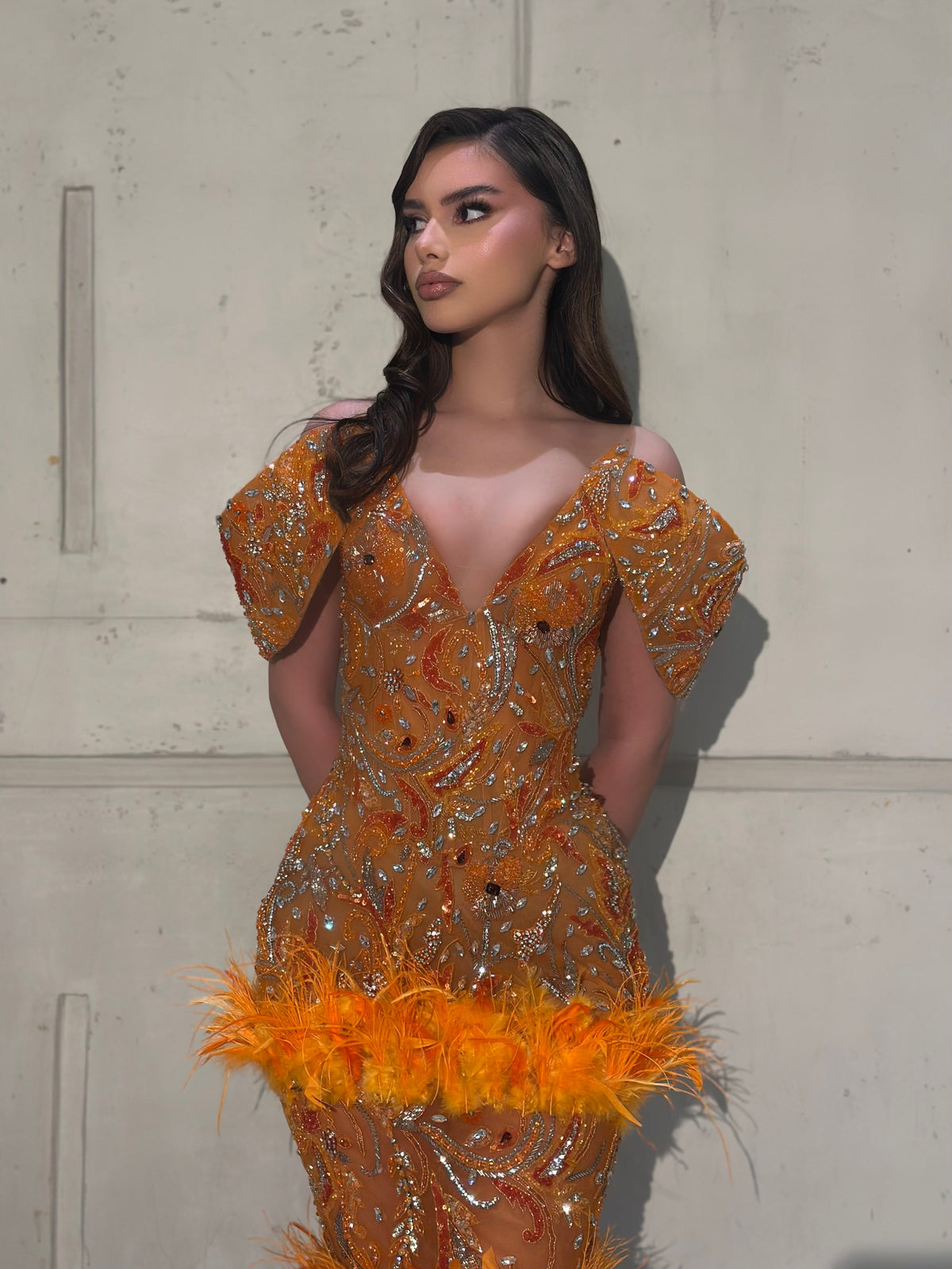 Caleya - Feather Crystal Embellished Gown