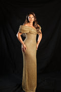 Erla - Draped Off Shoulder Crystal Gown