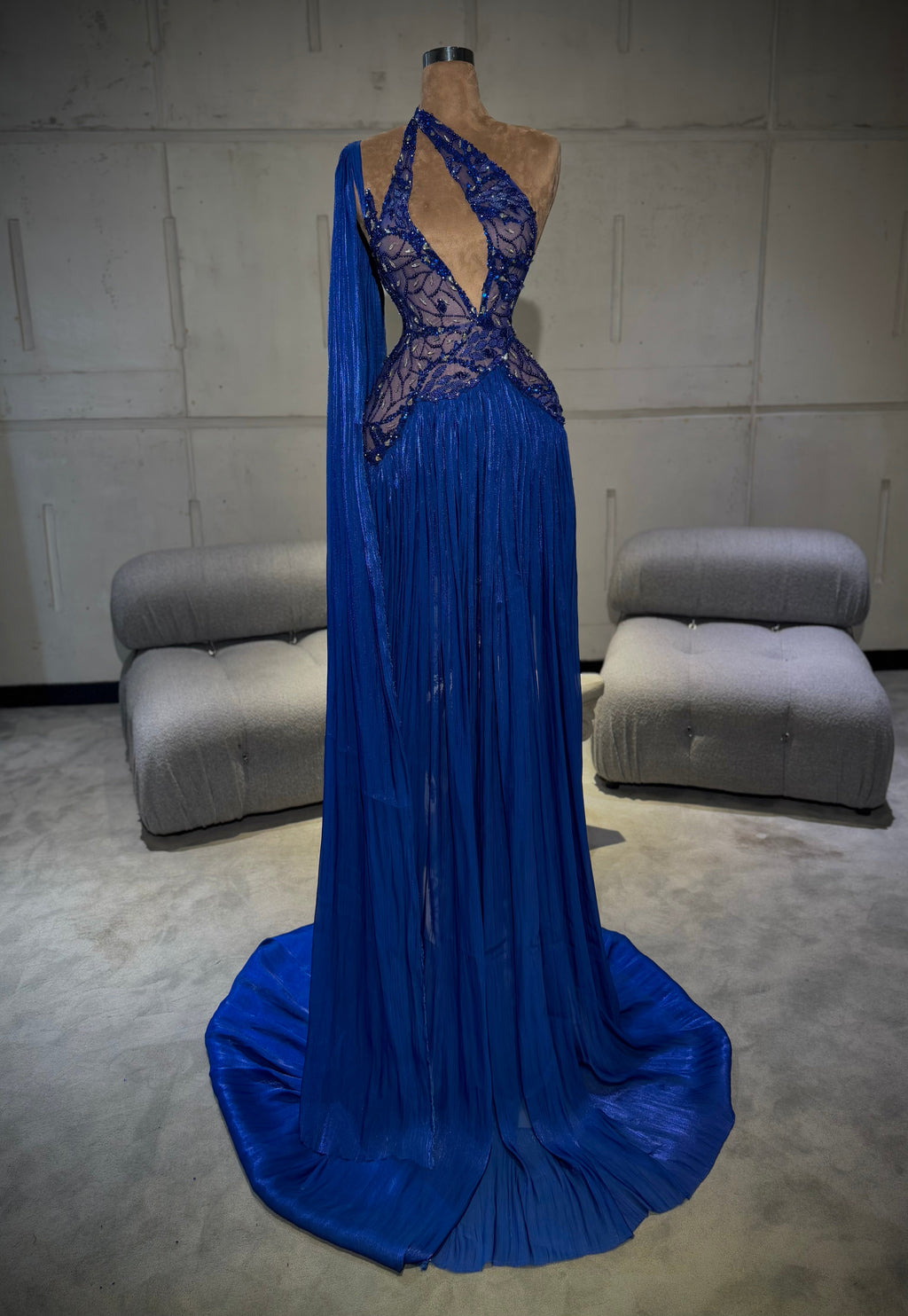 Darya – Royal Blue Draped Gown