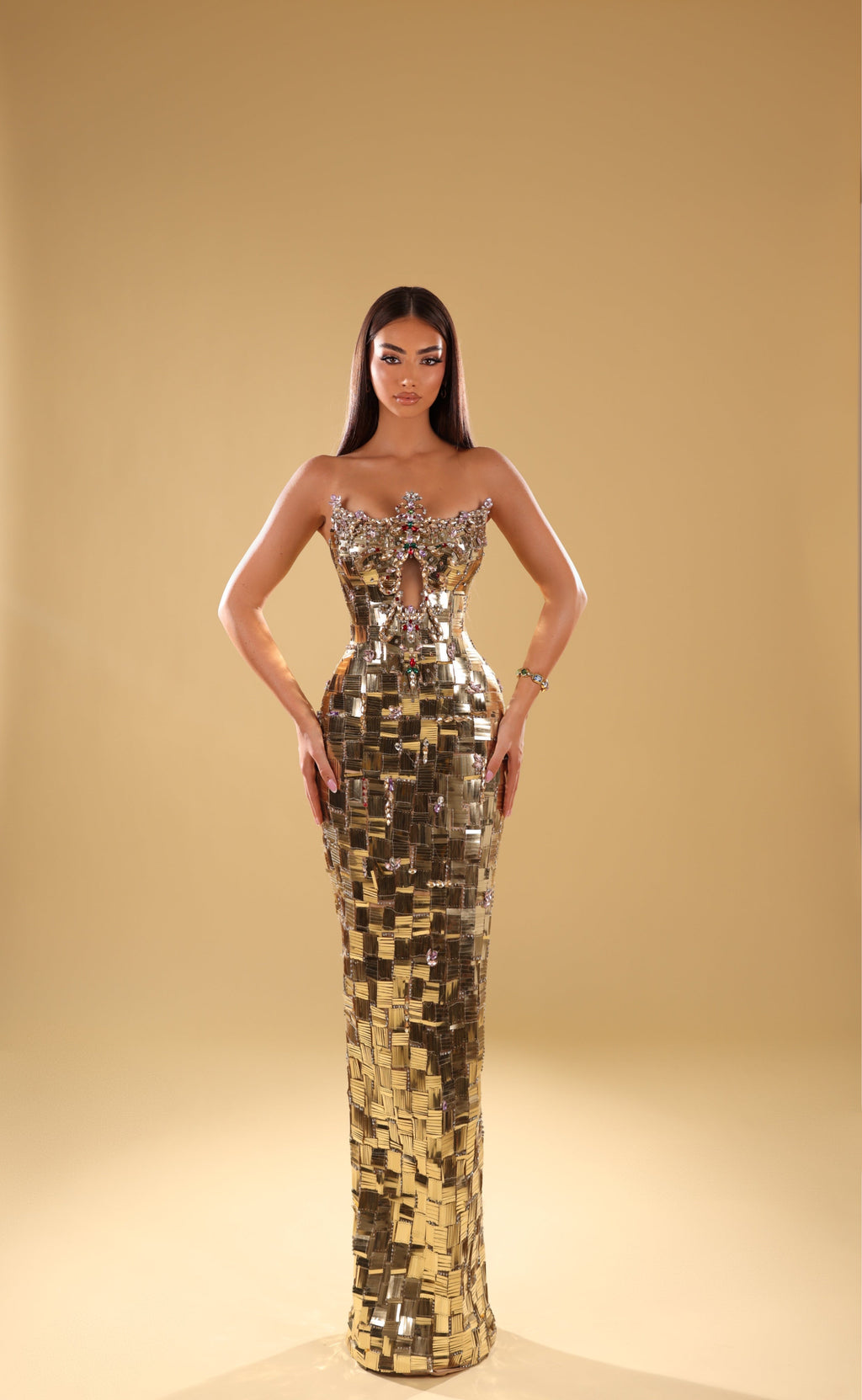 Mesila - Gold Mirror Embellished Gown