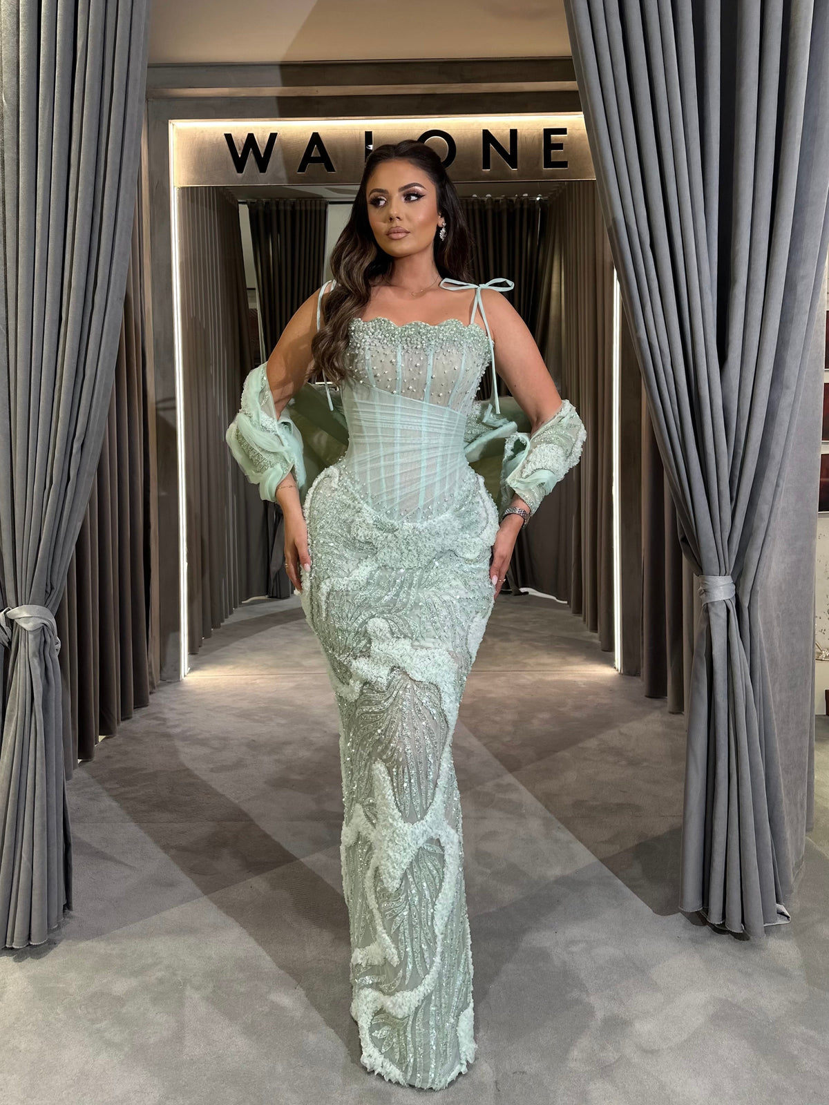 Seafoam Crystal Corset Gown