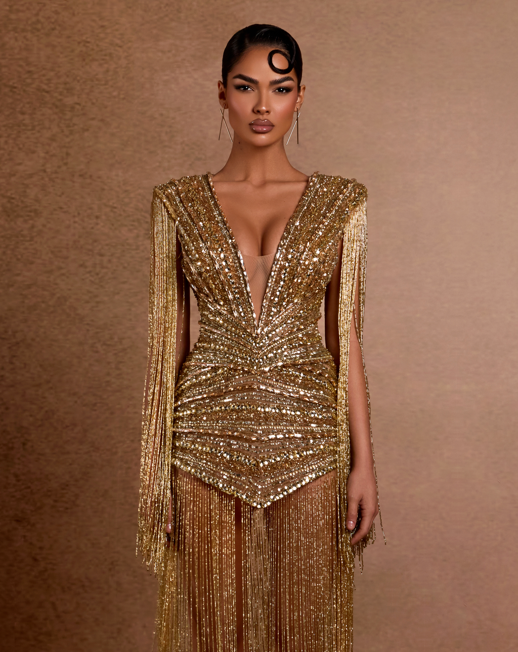 Queen of Nile Fringe Sequin Gown