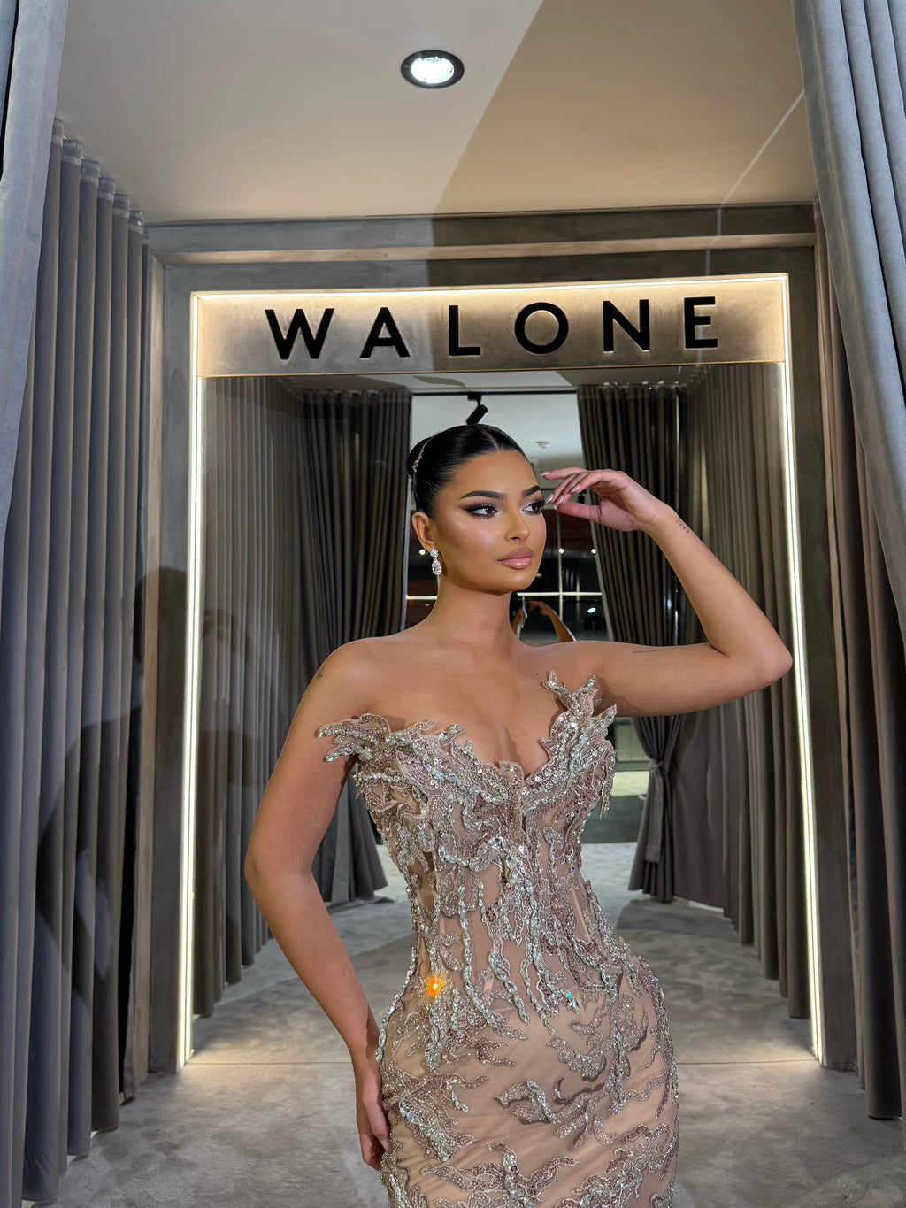 Champagne Crystal Appliqué Gown