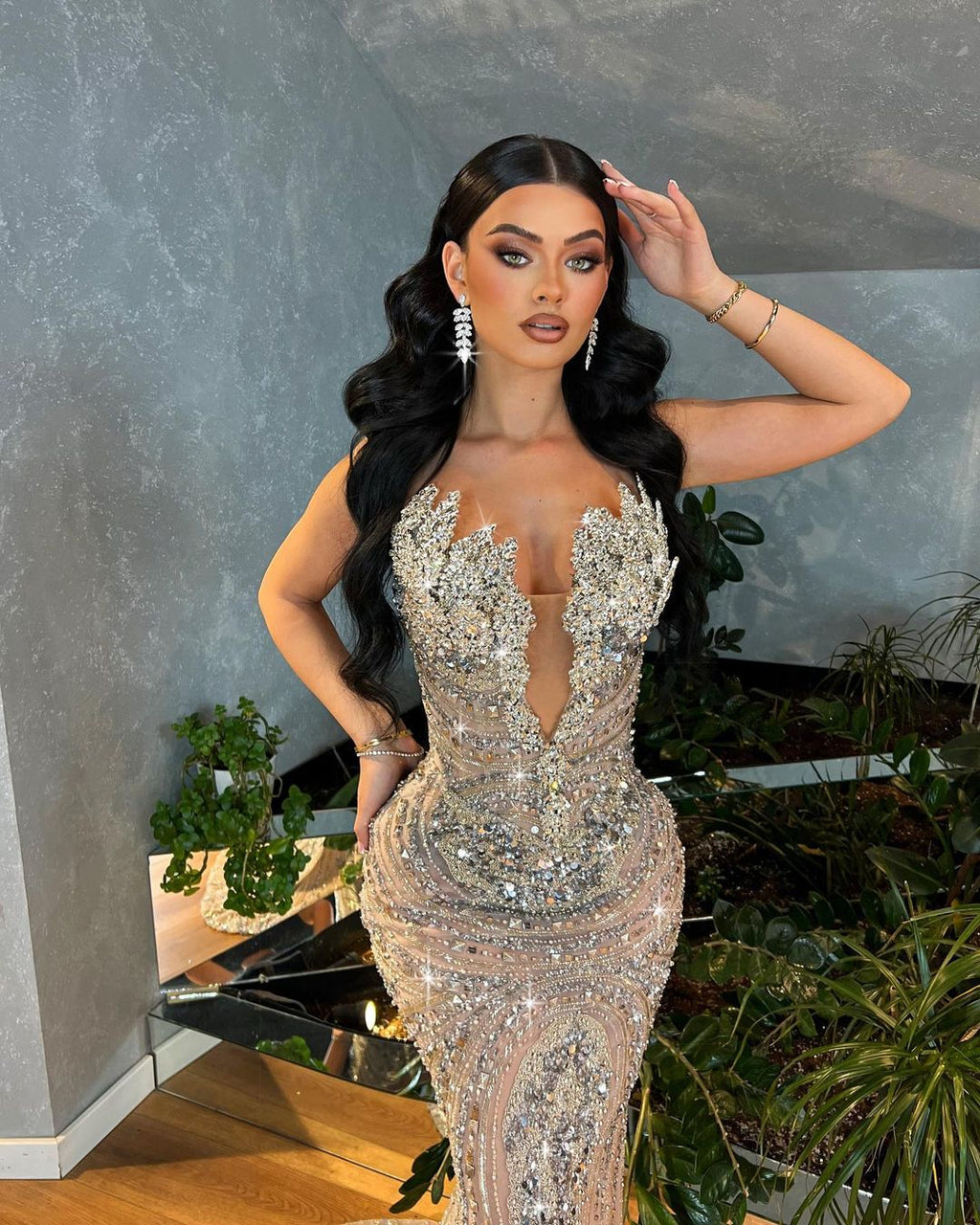 Silver Beaded Dress with Rhinestone Corset