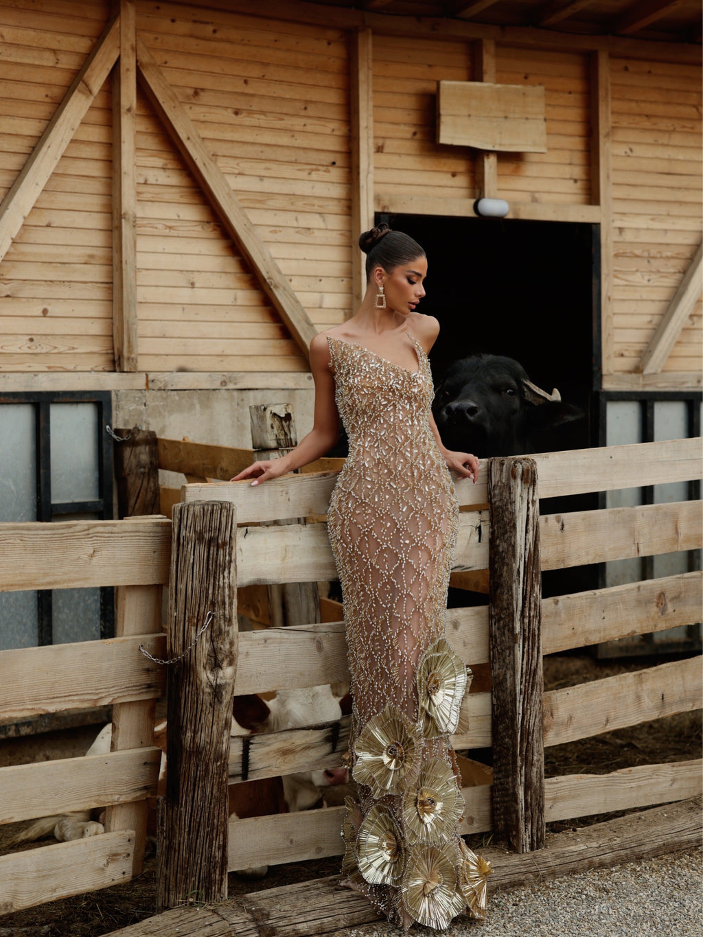 Samira - Metallic Floral Appliqué Gown
