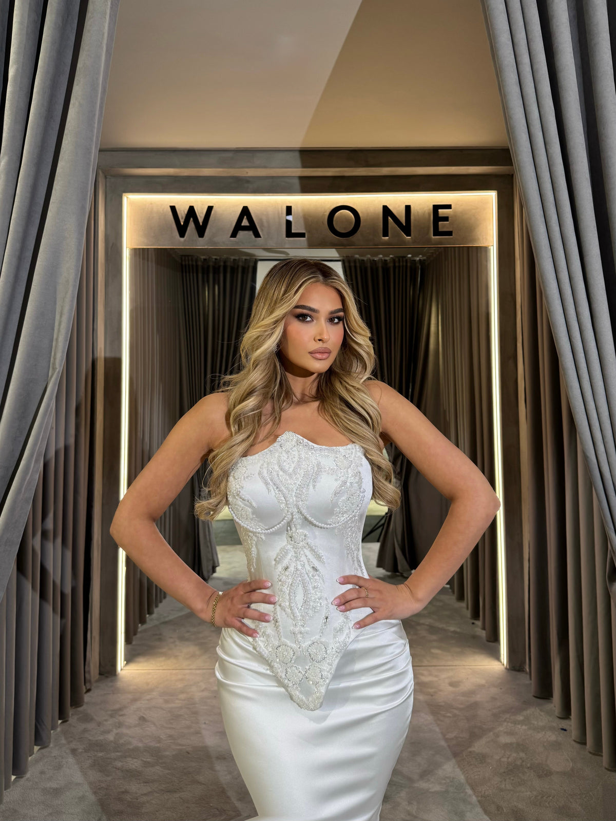 White Gown with Beaded Appliqué Bodice