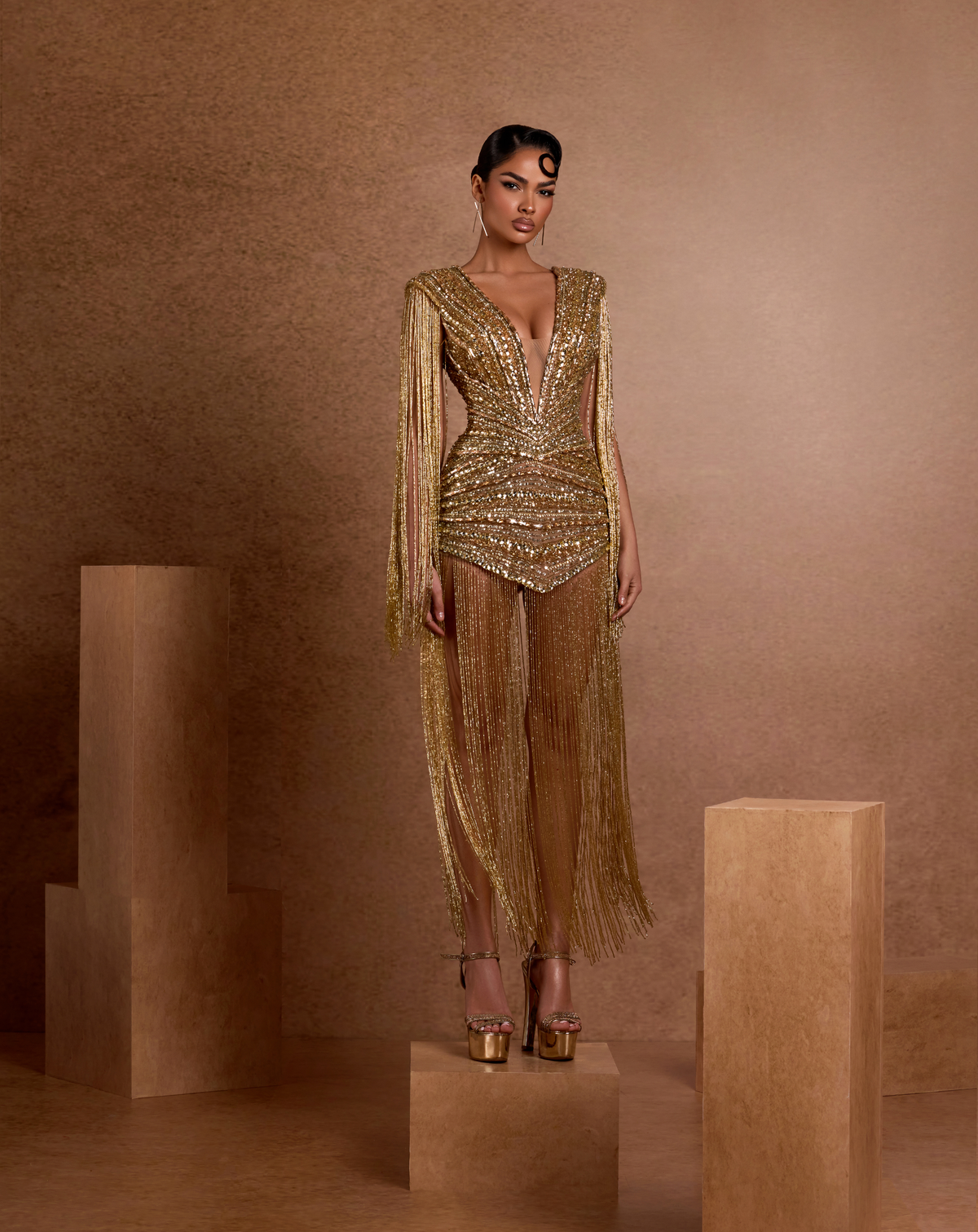 Queen of Nile Fringe Sequin Gown