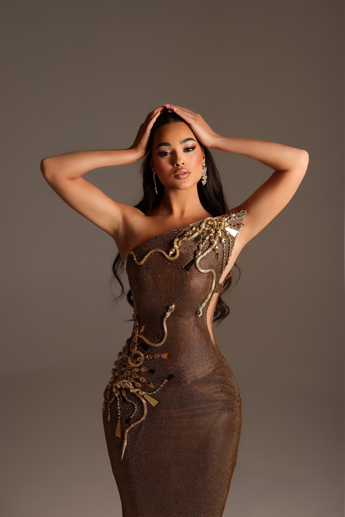 Alexa - One Shoulder Metallic Embellished Gown