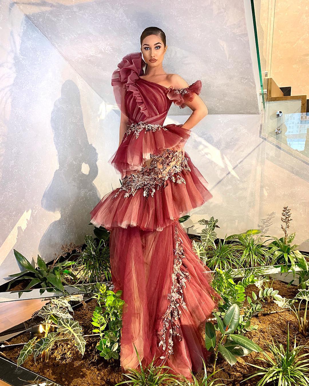 Red Tulle Dress with Embellishments
