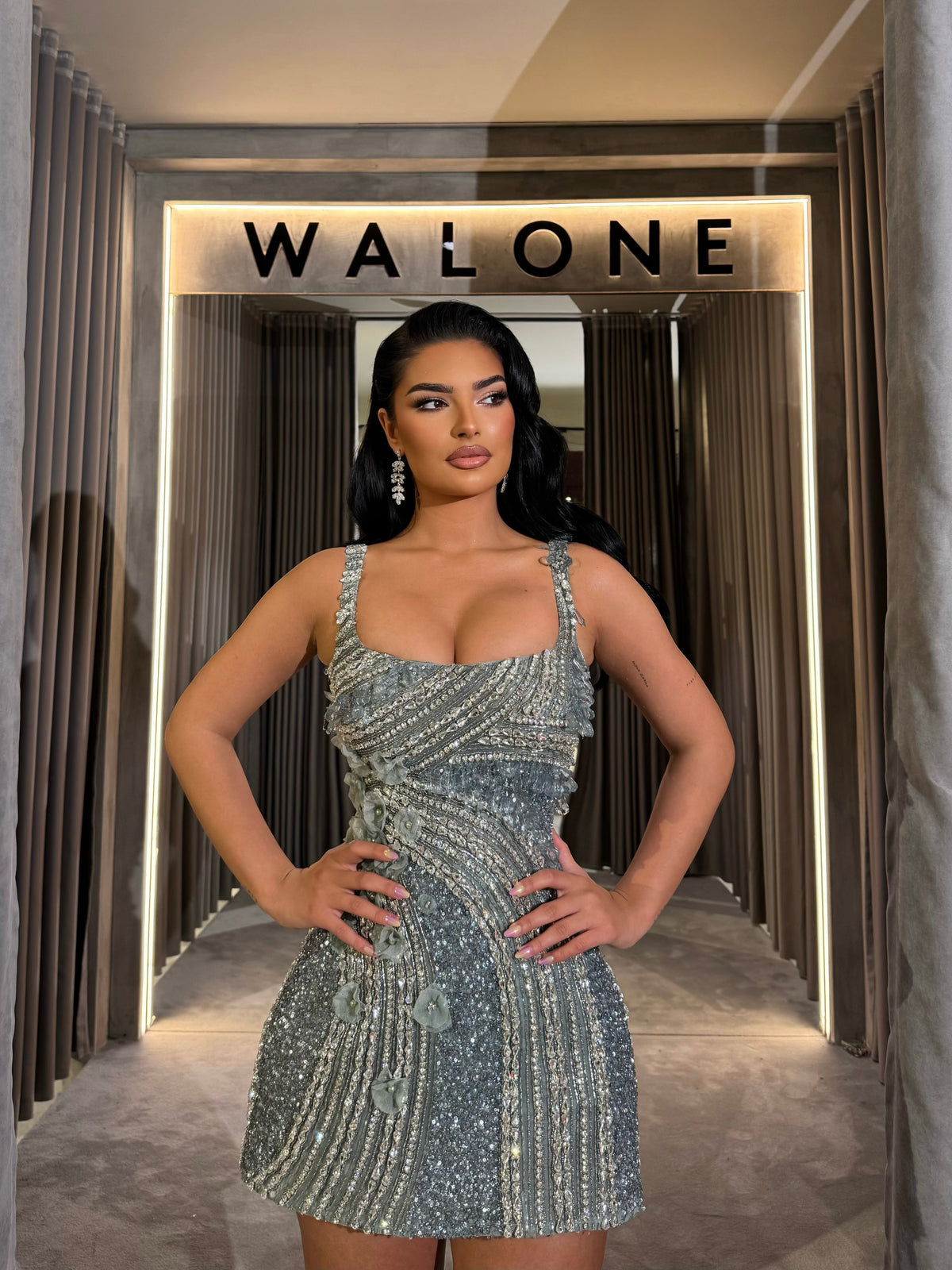 Short dress with crystal draping and corset structure
