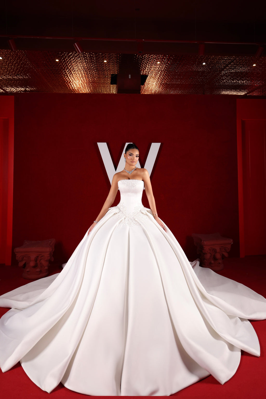 Arlena - Strapless Corset Ball Gown with Bow Train