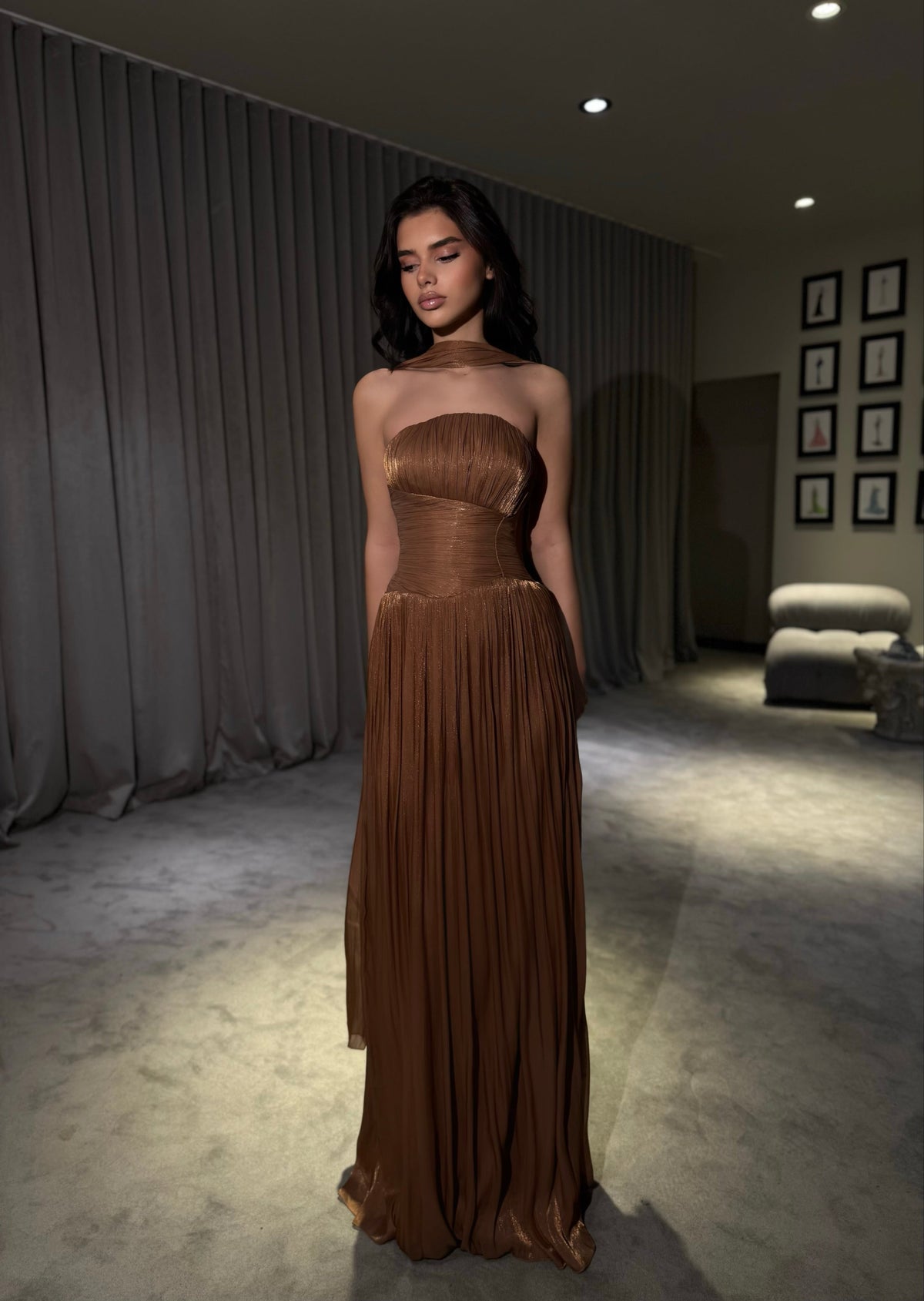 Althea - Strapless Gown with Neck Scarf Detail