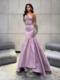 Long Dress Satin Mermaid with Crystal Bows