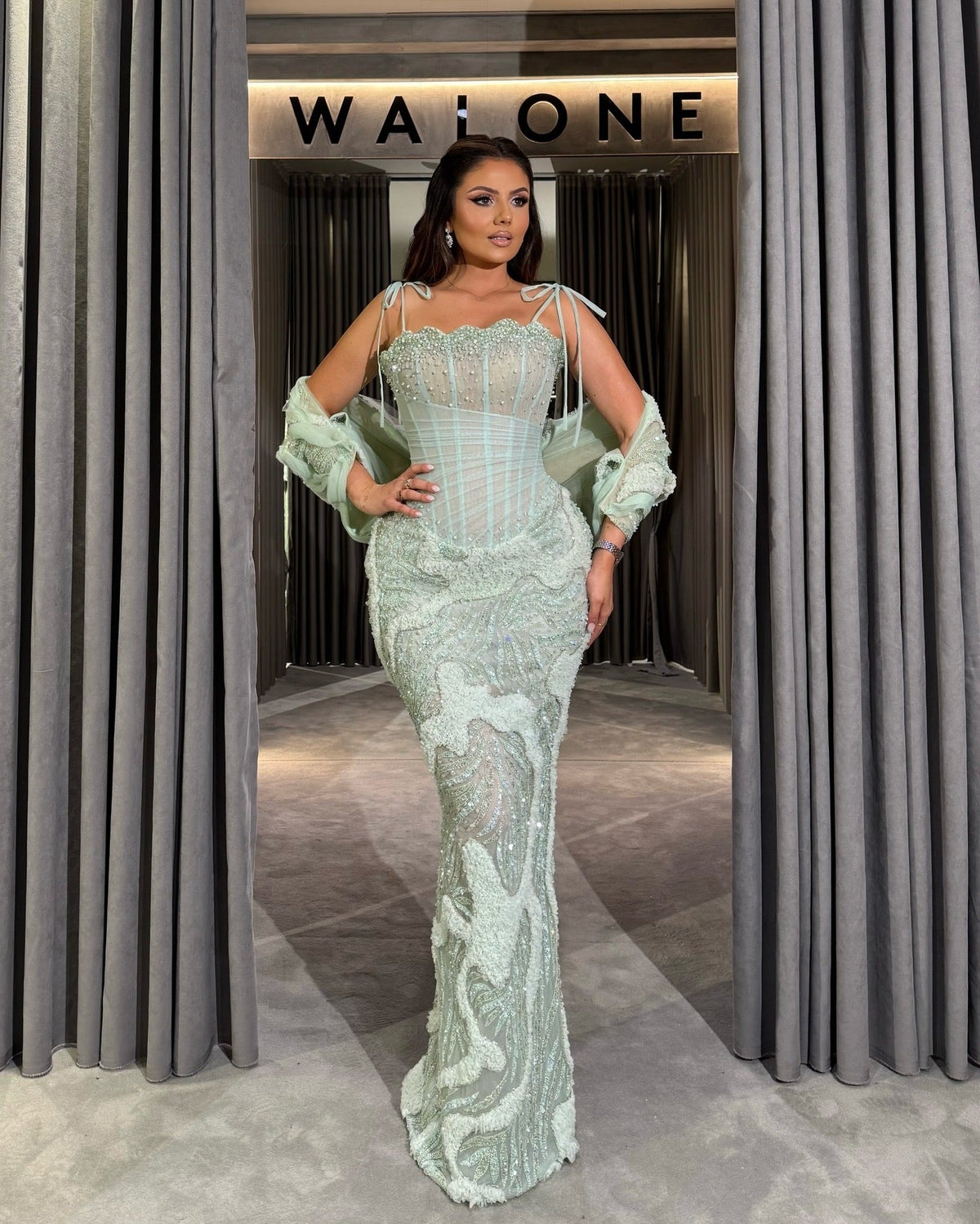 Seafoam Crystal Corset Gown