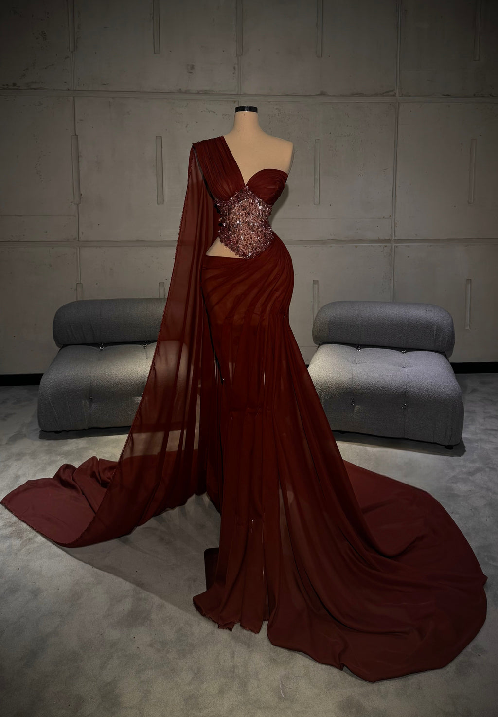 Artemisia – Garnet Crystal Drape Gown